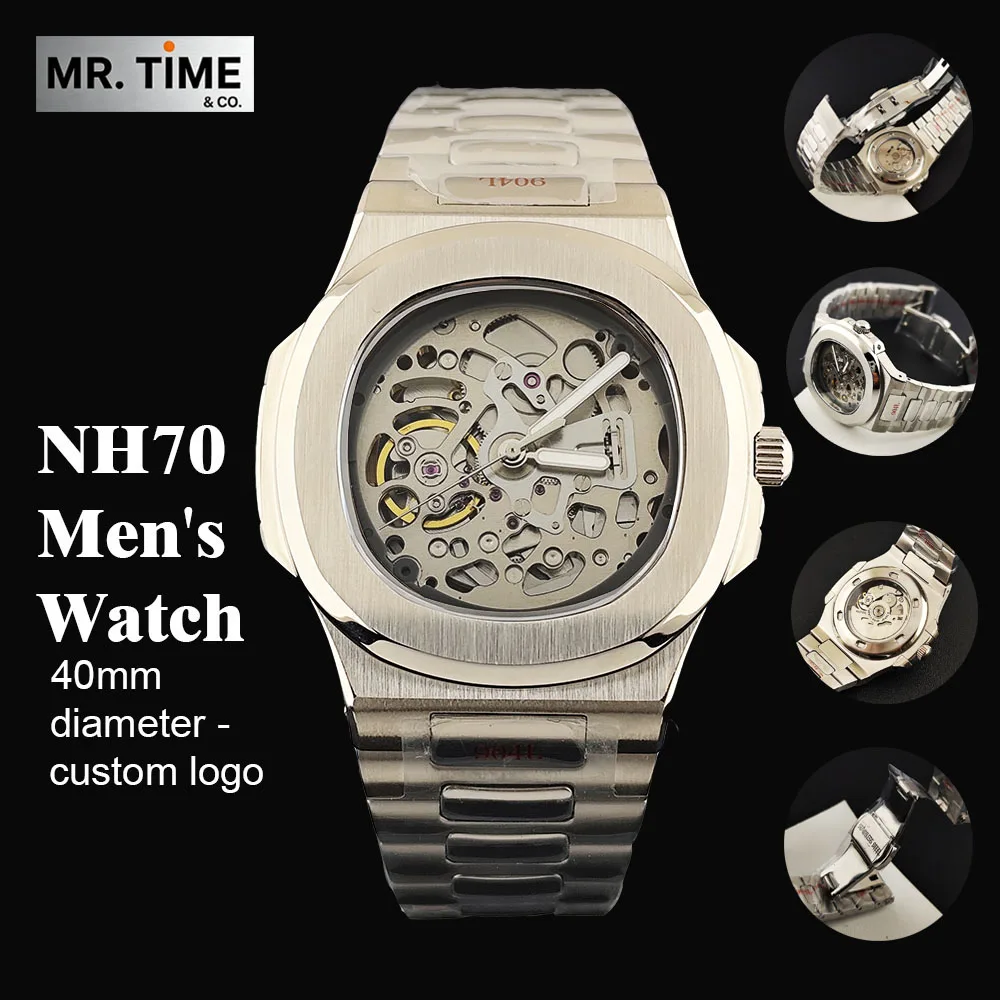 

Высококачественные мужские часы 2026 года с полым корпусом 40 мм, с индивидуальным логотипом, из нержавеющей стали, автоматические, подходят для механизма NH70.