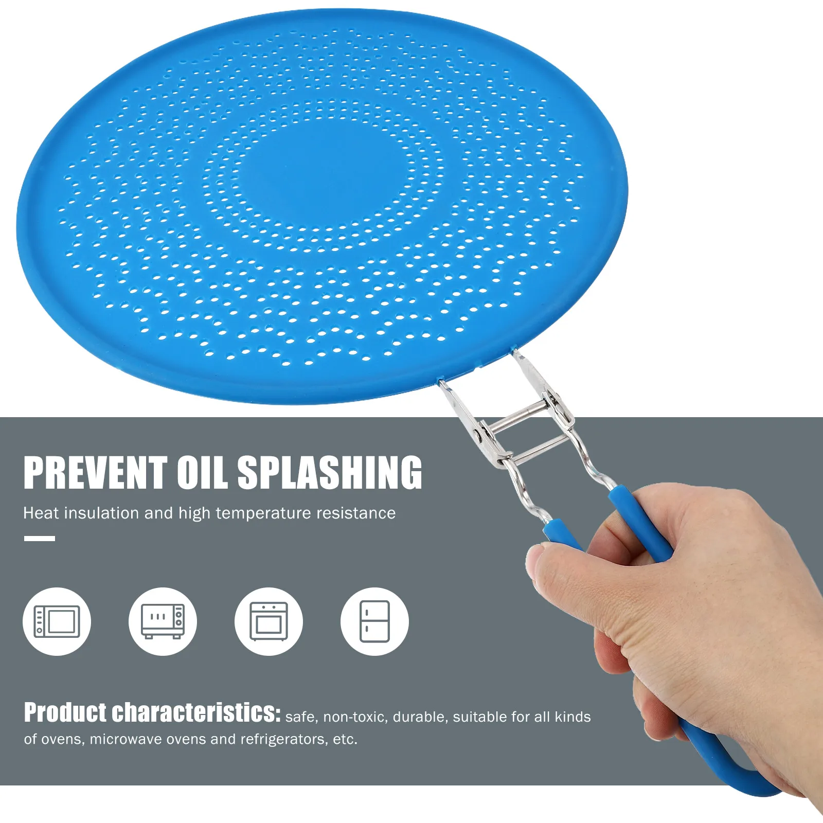 

Сковорода Силиконовый масляный фильтр Сетка Защита от брызг масла с ручкой Брызги Круглый экран Синий