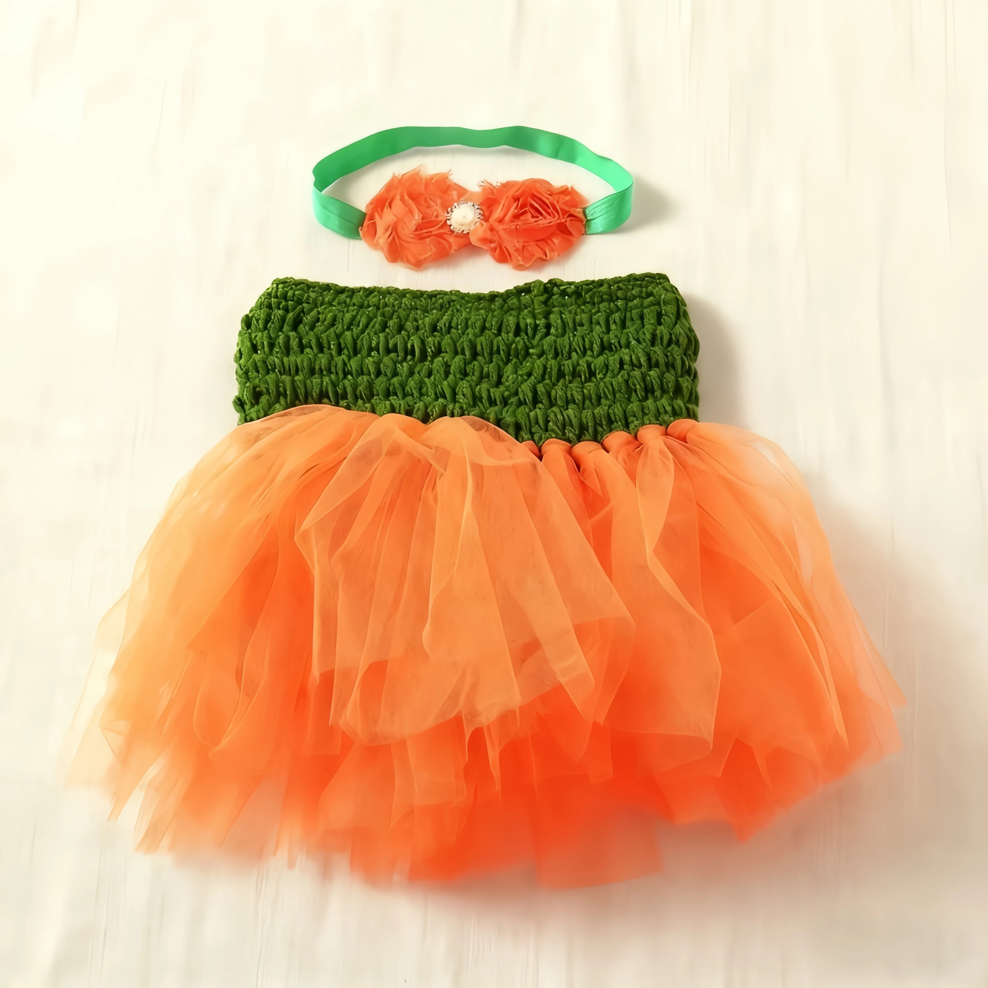 

Детское платье-пачка, платье принцессы, оранжево-зеленое платье с комплектом головных уборов, милое детское балетное платье на Хэллоуин, новая летняя юбка
