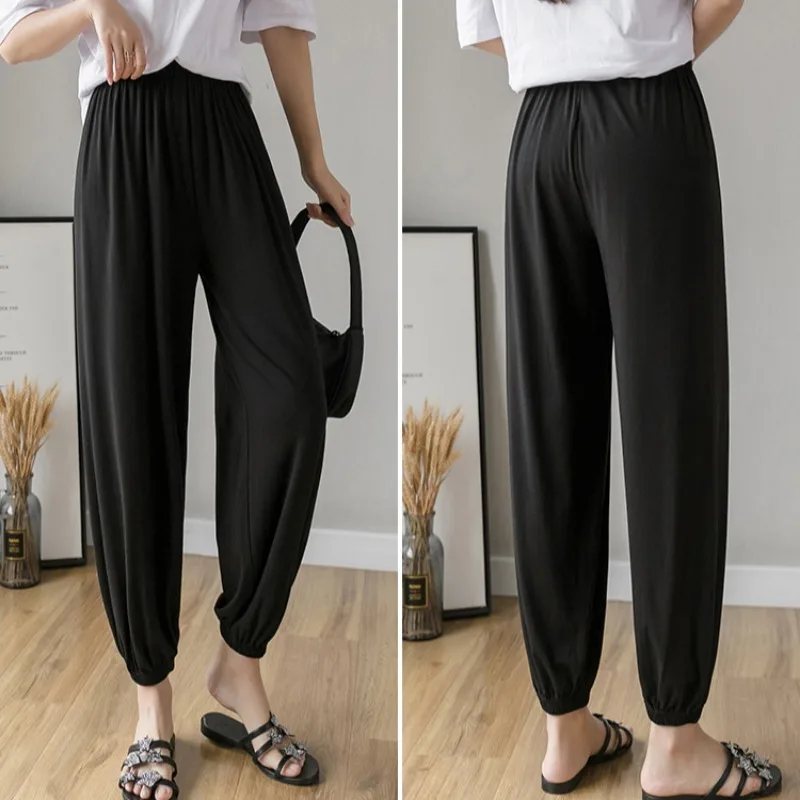 High Waist Office Ladies Tight-fitting High-stretch All-match Gray Casual Wide-leg Lantern Cropped Trousers Fashion Harem Pants