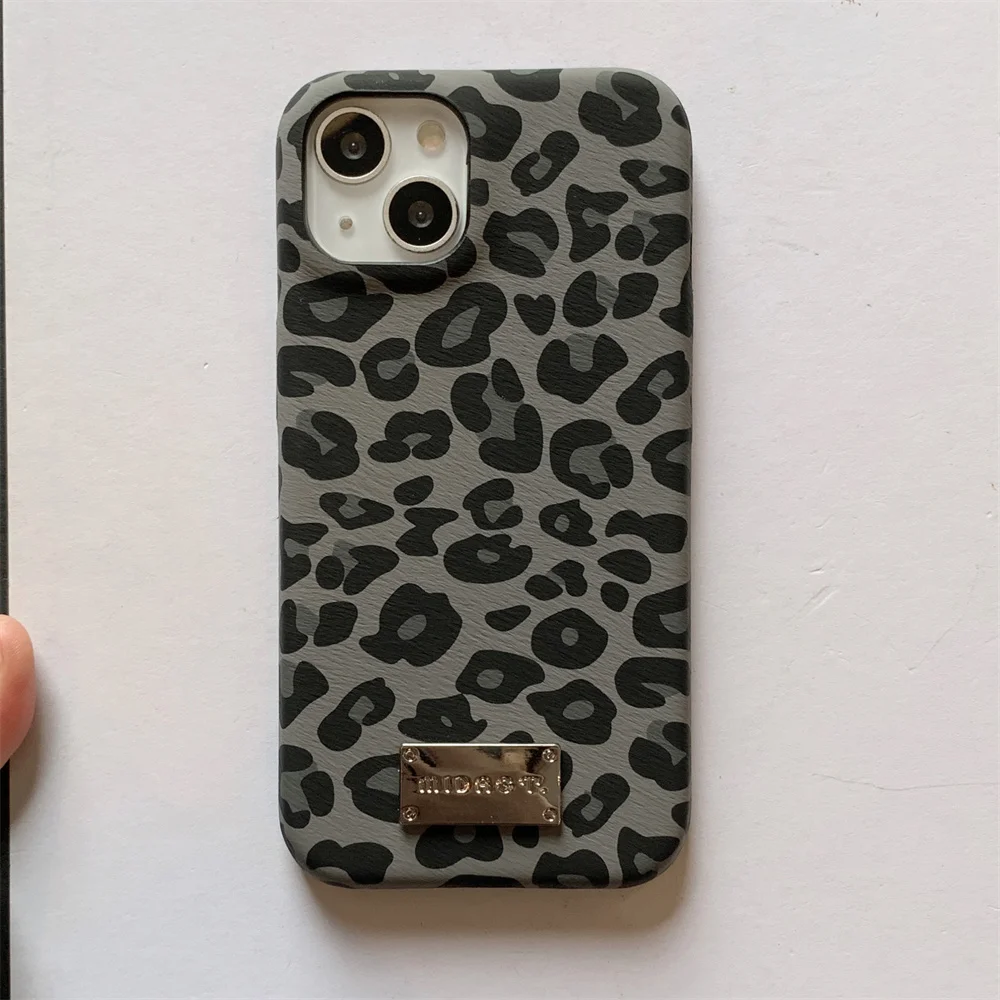 Luxury 3D Sexy flower leopard print phone case For iphone 11 12 13 14 pro XS MAX X XR 15 16 plus metal leather sign back cover