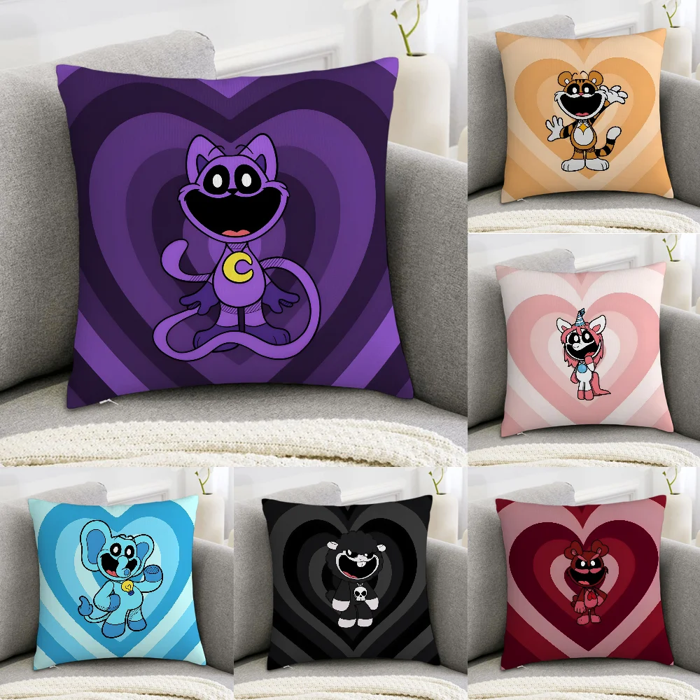 Smiling C-Catnap Heart Pillow Case Sofa Decorative Home Double-sided Print Plush Square Throw Pillow Covers Cushion Decor Cover