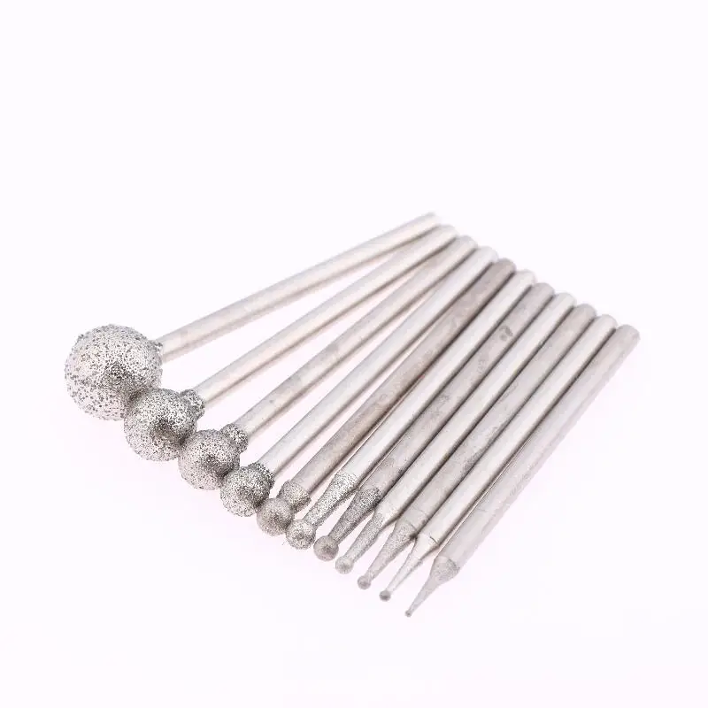 

1/2Set Diamond Grind Needle Head Cutter Jade Carve Tool Engrave Rotary Spherical Burr Tool 2.35mm Shank Round Ball