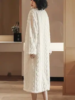 舒適純色絲絨提花家居連身裙,保暖加厚長袖圓領寬鬆家居服 6 最佳銷售 冬季女裝 - №3