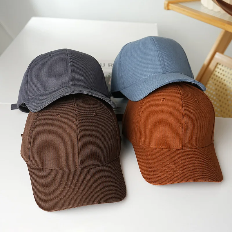 Trendy solid color corduroy hard-top baseball cap, plain cap for women, duckbill cap for men, Japanese retro outdoor style