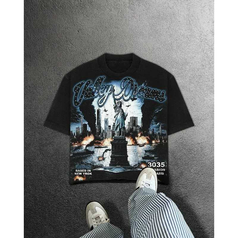 

Statue of Liberty Graphic T Shirts Oversized Y2k Tops Harajuku Vintage Gothic Streetwear Black Short Sleeve T Shirt Men Clothing