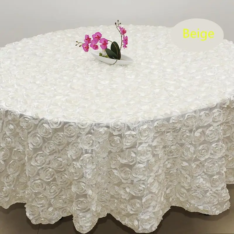 Wholesale 120 Inches White Color Wedding Table Cloth Round Overlays 3d Rose Petal Round Tablecloths Wedding Decoration 10pcs/lot