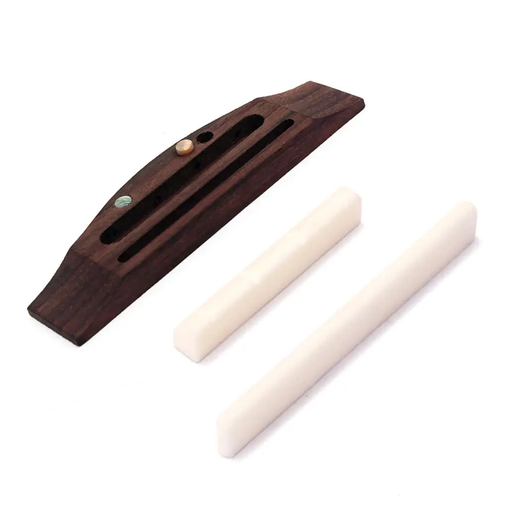 Rosewood Ukulele Bridge Set with Saddle Nut , Shell Inlay Dot  Guitar Replacement Parts