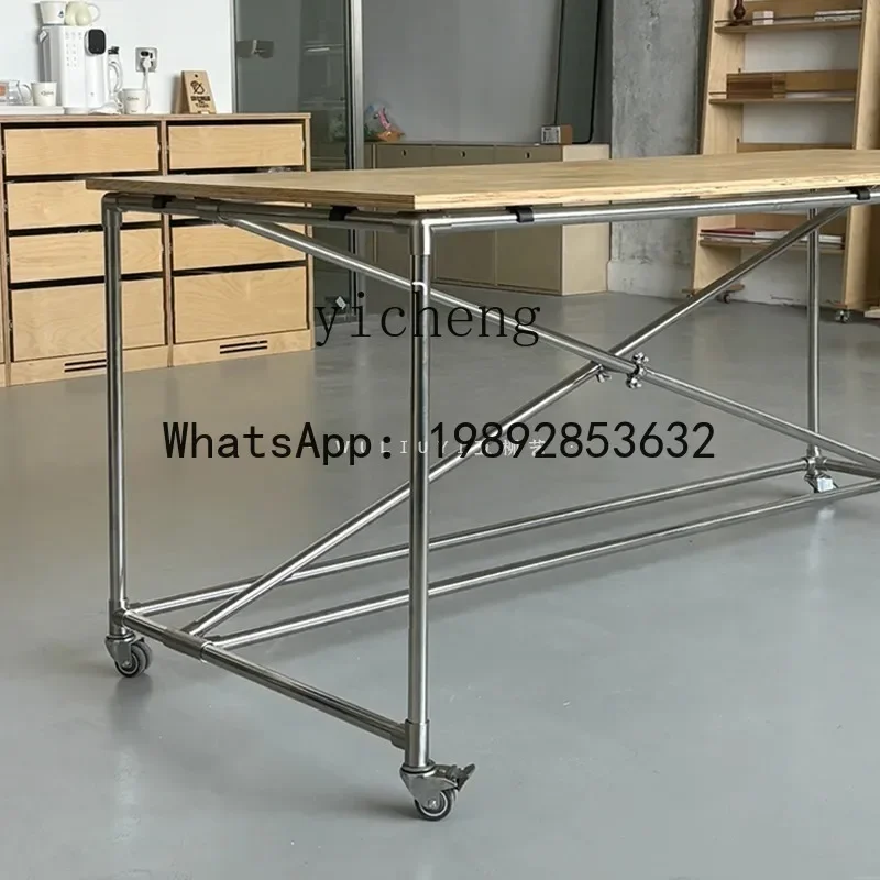 

b2FY Stainless Steel Writing Desk with Wheels for Home Use, Living Room Dining Table, Computer Desk, Conference Table