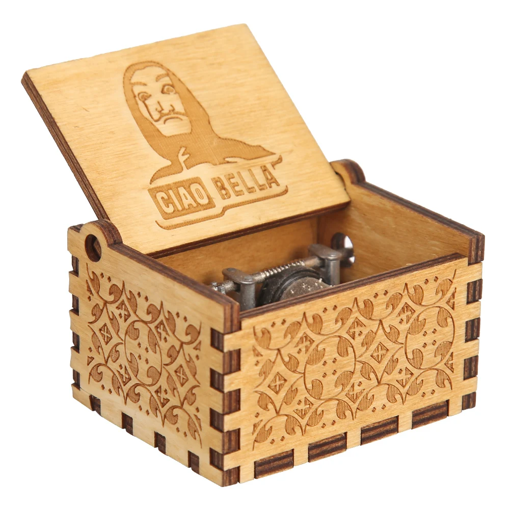 صندوق موسيقي خشبي منحوت يدويًا هدية عيد ميلاد للأطفال الصغار ديكور منزلي