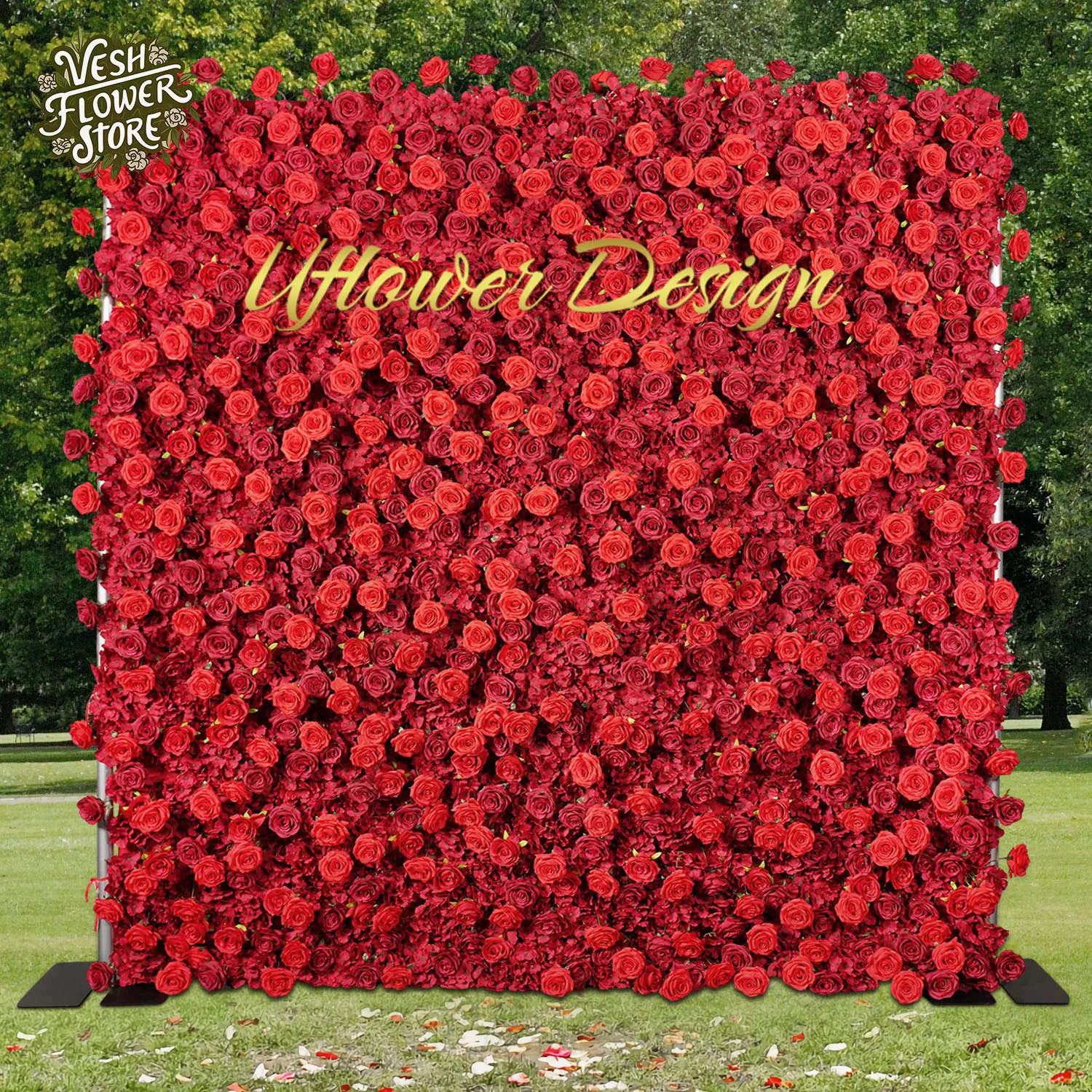 Uflower Artificial Red 5D Flower Wall Rose Luxury Wedding Arch Backdrop Curb Party Event Banquet Center Decoration