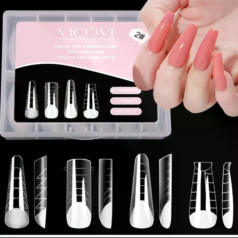 96 Uds. De ataúd de aguja transparente, formas duales, punta falsa, molde de Gel de construcción rápida, herramienta para decoración de uñas, juego 4 en 1, forma de extensión de uñas de cobertura completa
