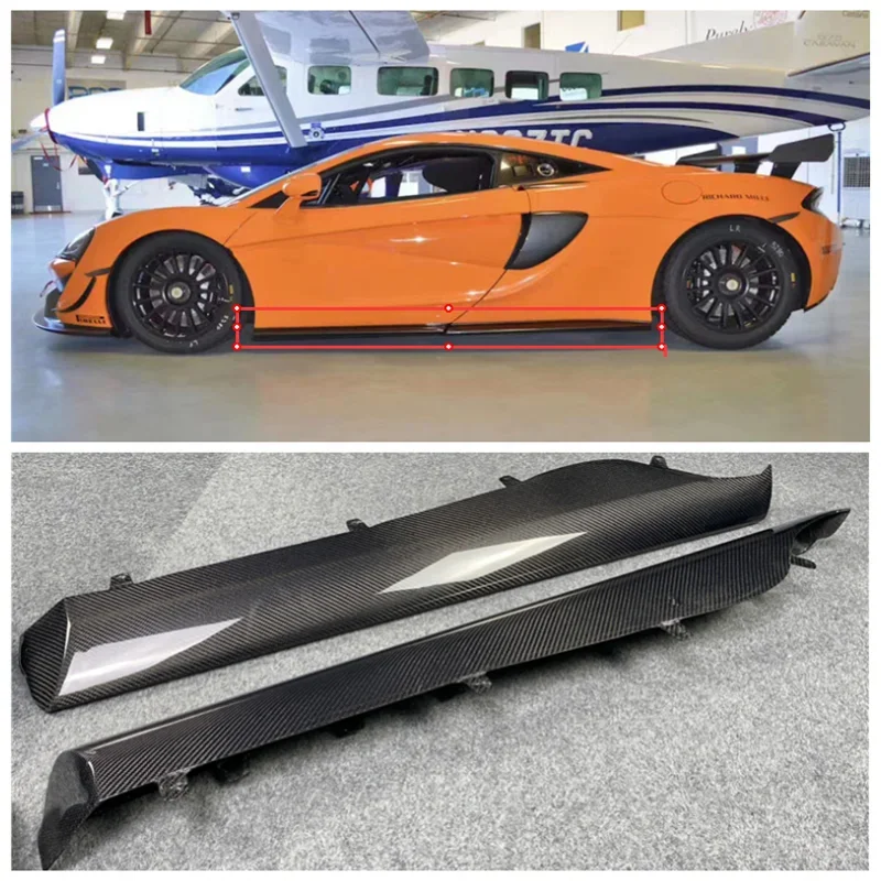 Fits For McLaren 540C 570S 570 GT Style Real Carbon Fiber Side Skirts Kit Lip Splitters Bumper Cover