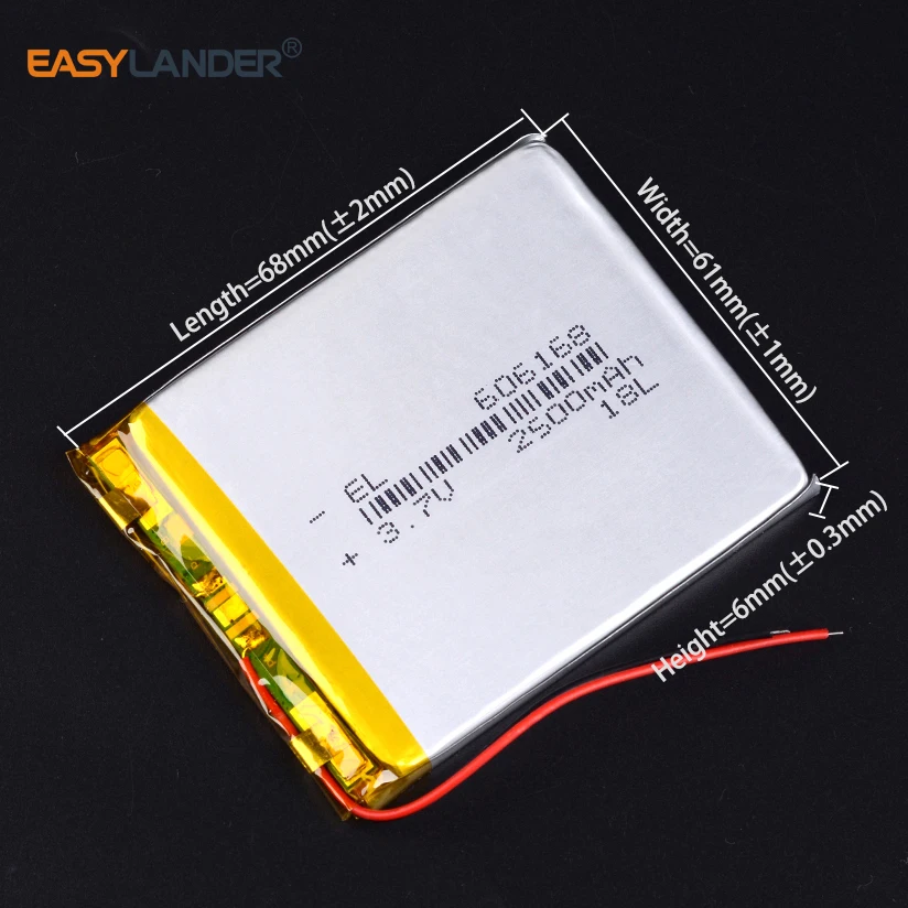 

606168 3.7V 2500mAh 606070 Lithium Polymer Li-Po li ion Rechargeable Battery cells For Mp3 MP4 MP5 GPS PSP mobile bluetooth