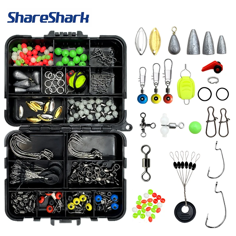 

Набор рыболовных принадлежностей ShareShark 183 шт. с портативным ящиком для хранения, светящимися бусинами, светлячками и вращающимся оснасточным комплектом для ночной рыбалки