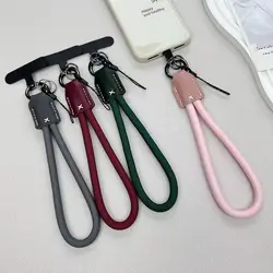 New Nylon Wrist Phone Hanger Rope Short Bold Weaving PU Leather Head Hanger Sturdy Pendant Anti Loss Handheld Phone Shell Rope
