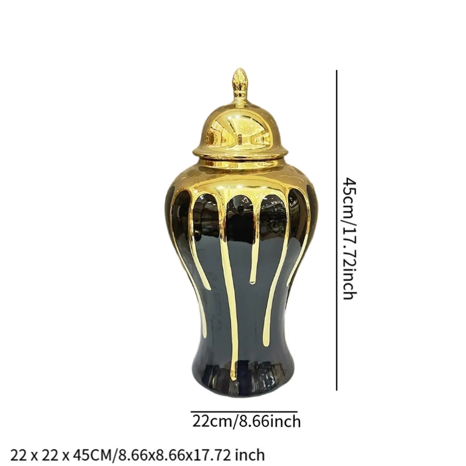 Ceramic Vase Jar Black and Gold Color Ginger Jar Handmade Collectible Desktop