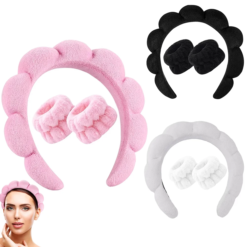 Makeup Headband Set Face Washing Headbands Wristband Tools 3pcs For Women Spa Washing Face Skin Care Hair Bands Tool Accessories