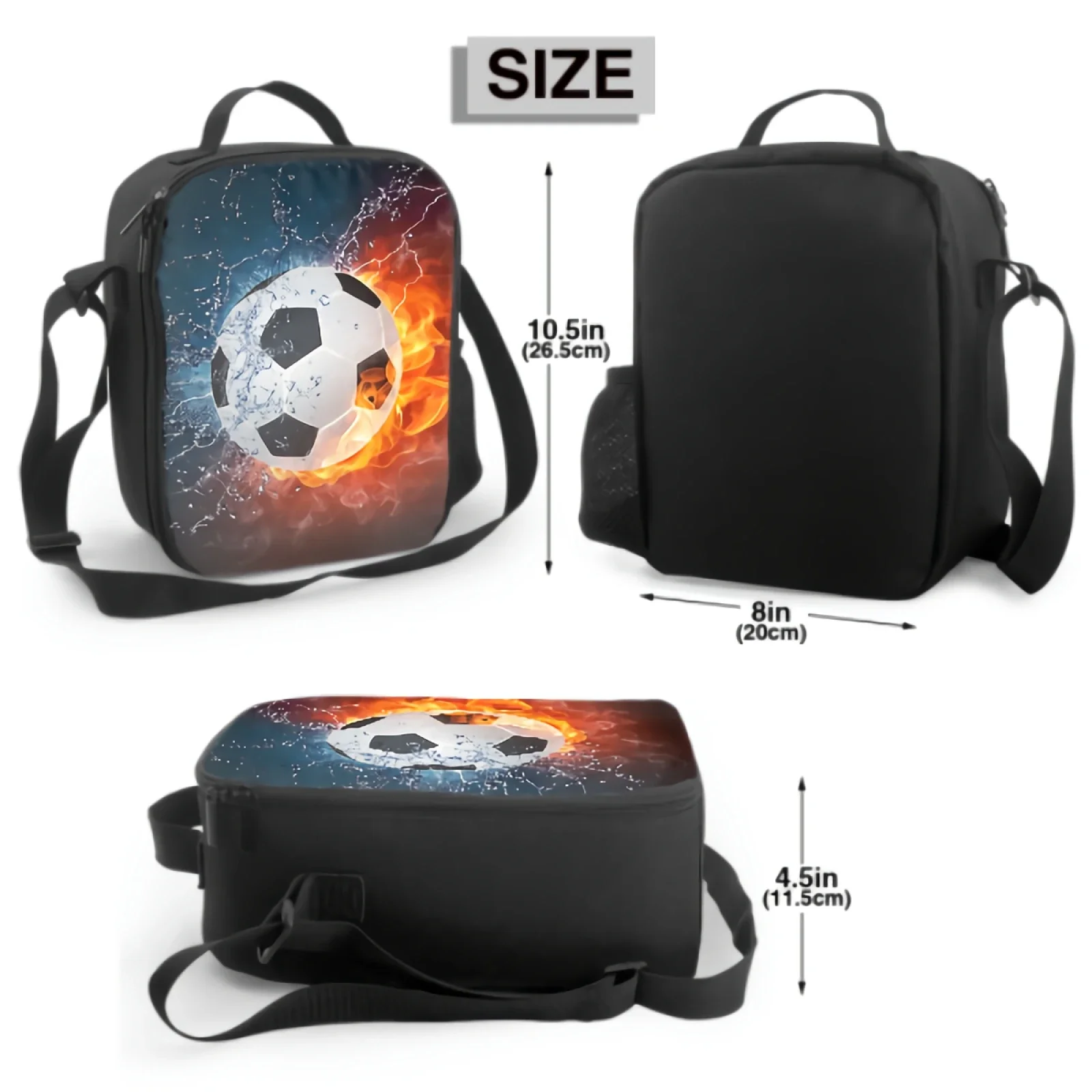 Soccer Ball in Fire and Water Insulated Lunch Bag for School Work Picnic Football Sport Cooler Bento Tote Thermal Lunch Box