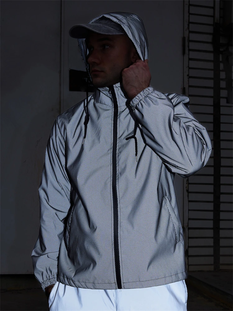 

Весенне-осенняя мужская модная светоотражающая куртка с капюшоном, уличная модная черная сетчатая повседневная мужская куртка