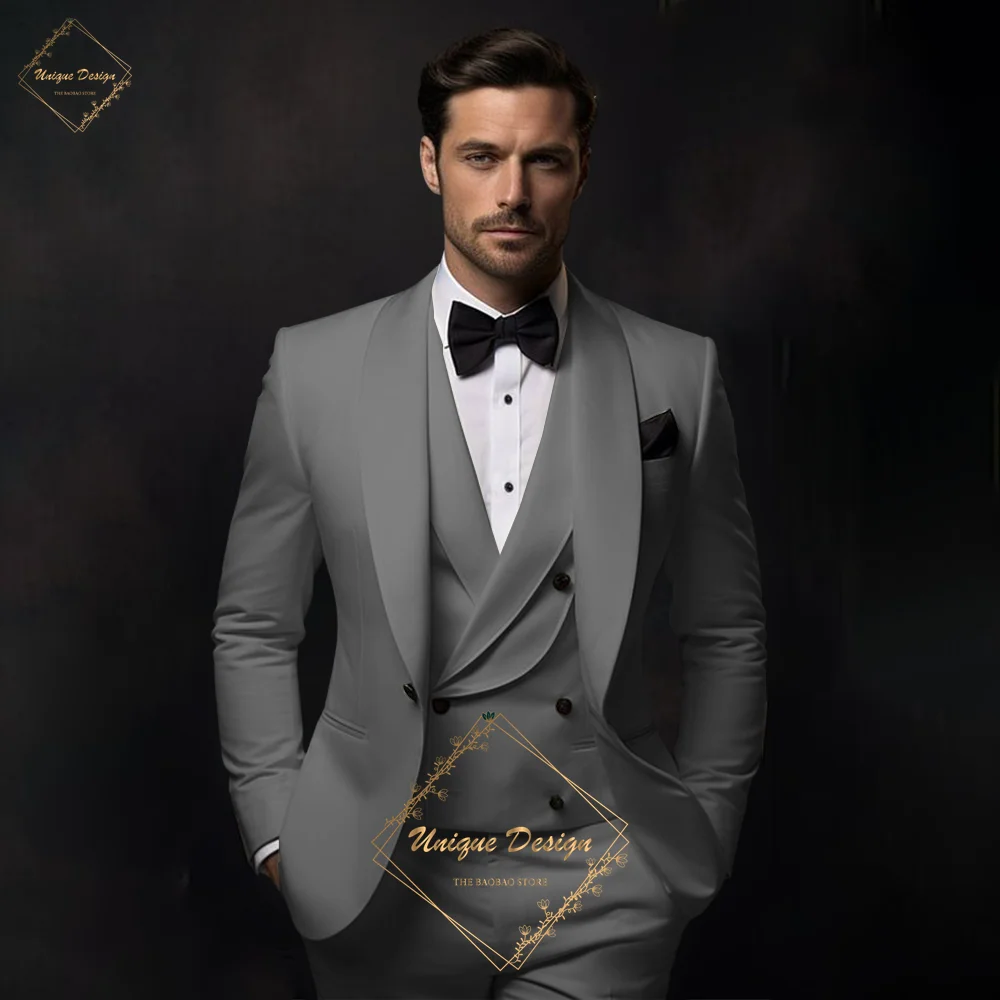 Premium WhiteTuxedo Suit for Men 3 piece Set shawl lapel classic tailored wedding groom prom cocktail party attire birthday gift