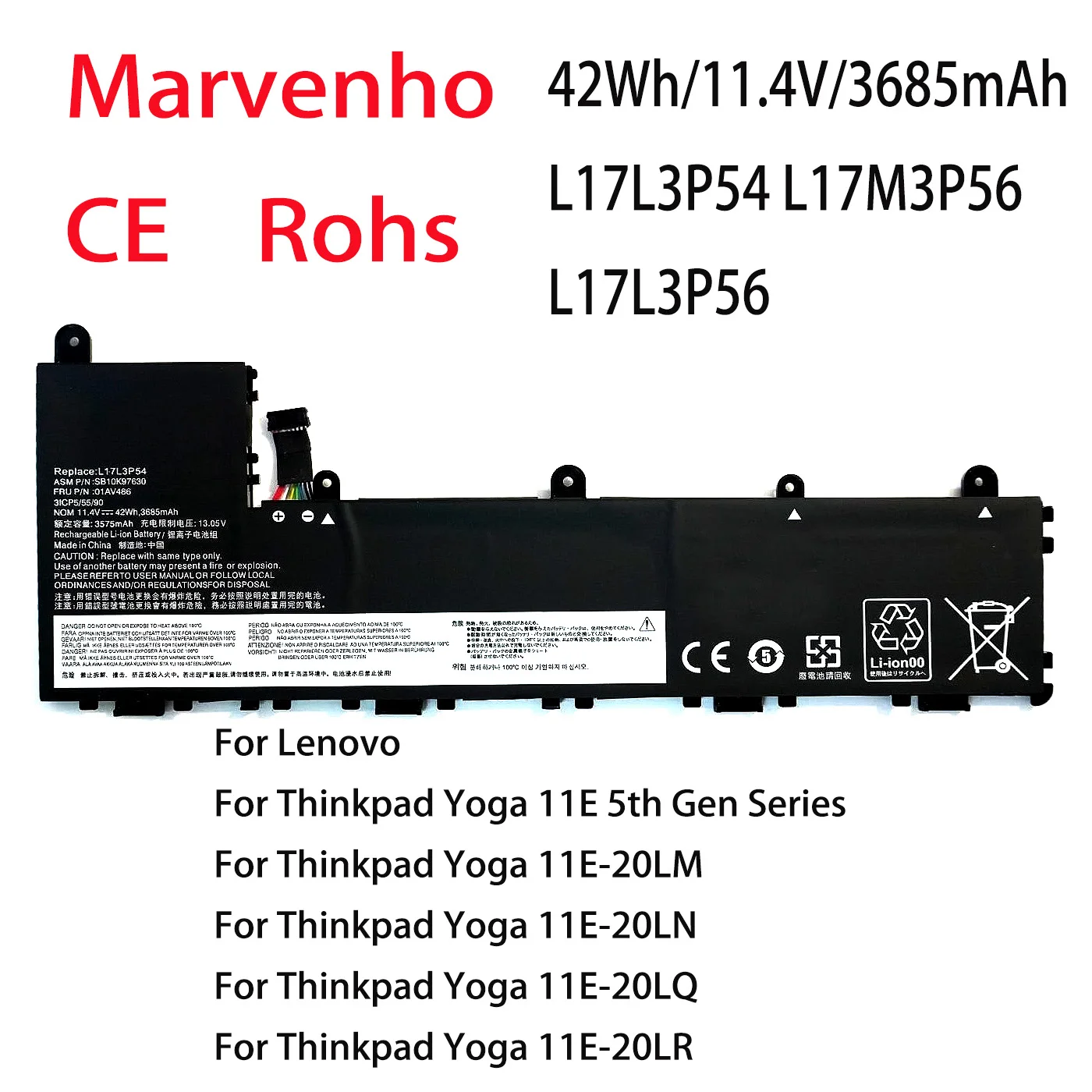New Marvenho 42Wh 11.4V 3685mAh L17L3P54 L17M3P56 Laptop Battery For Lenovo Thinkpad Yoga 11E 5th Gen 20LQ 20LM 20LN 20LR