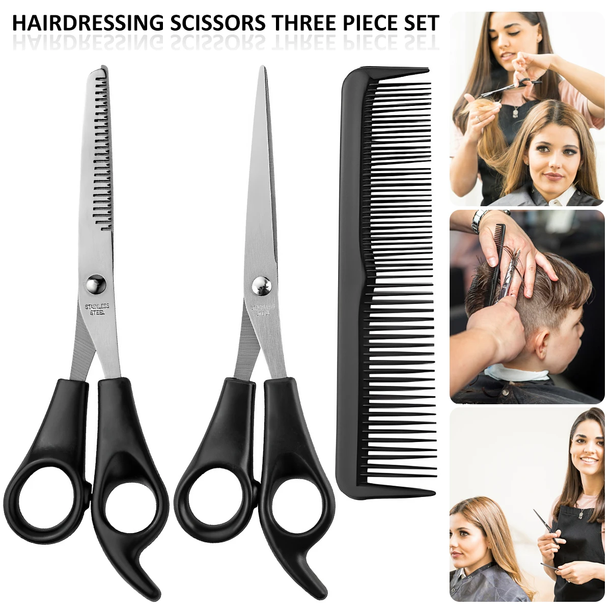 Haarschneidescheren-Set, Edelstahl, Effilierschere mit flacher Schere, Kamm, für Zuhause, Friseursalon, Haarschnitt, Schere, Styling-Werkzeug – Detail 6