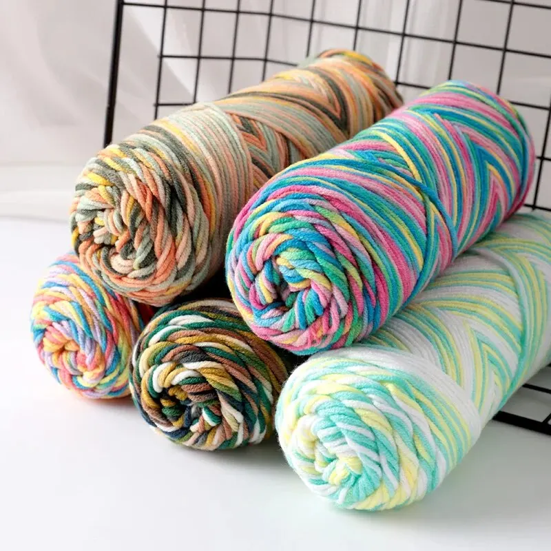 

2 PCs Colorful 5-strand Dyed Milk Cotton Baby Sweater Yarn Self Woven Scarf Medium Thick Handmade DIY Woven Crochet Material Bag