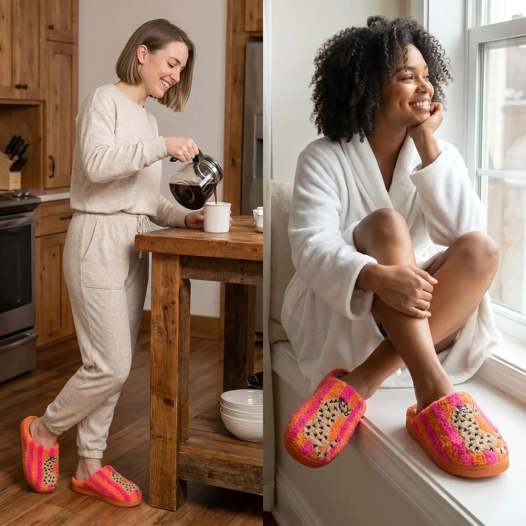 Herren-Plüschpantoffeln, farblich abgesetzte, bestickte Winter-Hausschuhe mit gestreiftem Leopardenmuster, rutschfeste, warme, bequeme Plüschschuhe für Damen – Detail 7