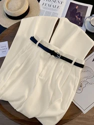 Loose with Belt Suit Wide Leg Pants Women Korean Elegant Office Lady Casual Straight Trousers Fashion High Waist Solid Pants New