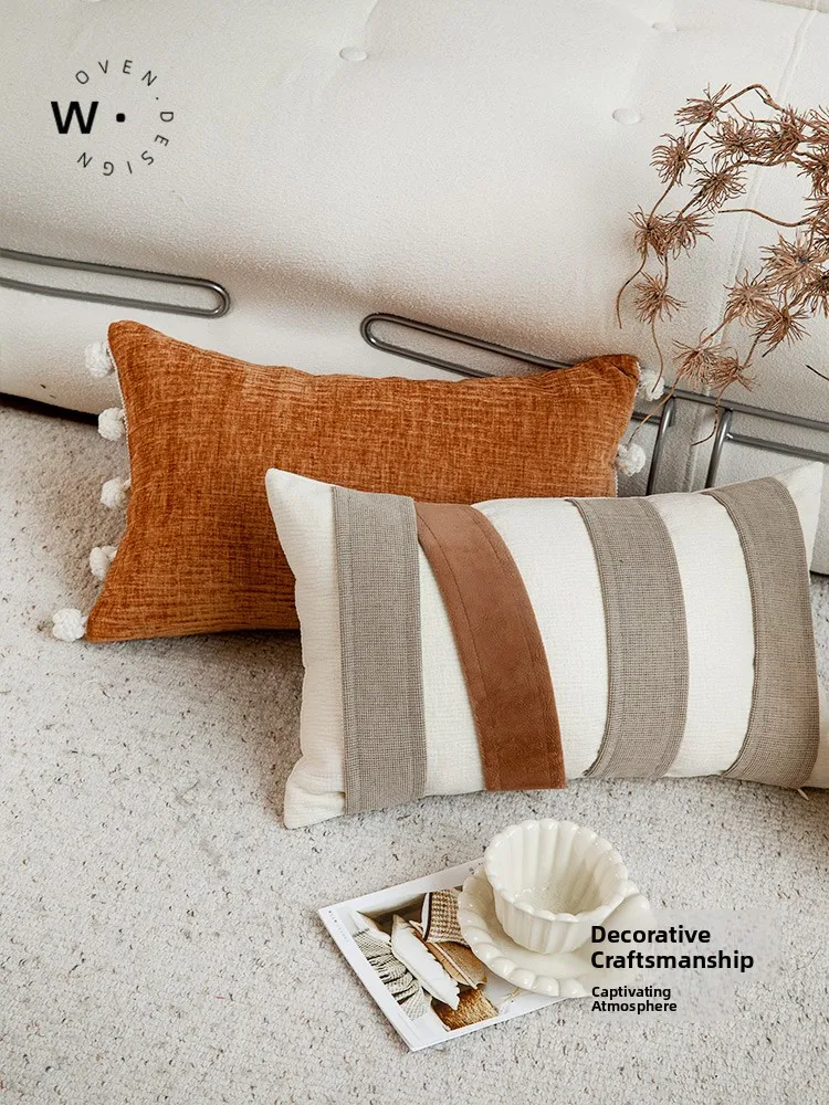 

Modern Simple Long Rectangle Pillow Orange Coffee Color Geometry Lumbar Pillow Sofa Cushion Car Cushion Hotel Home Soft ...