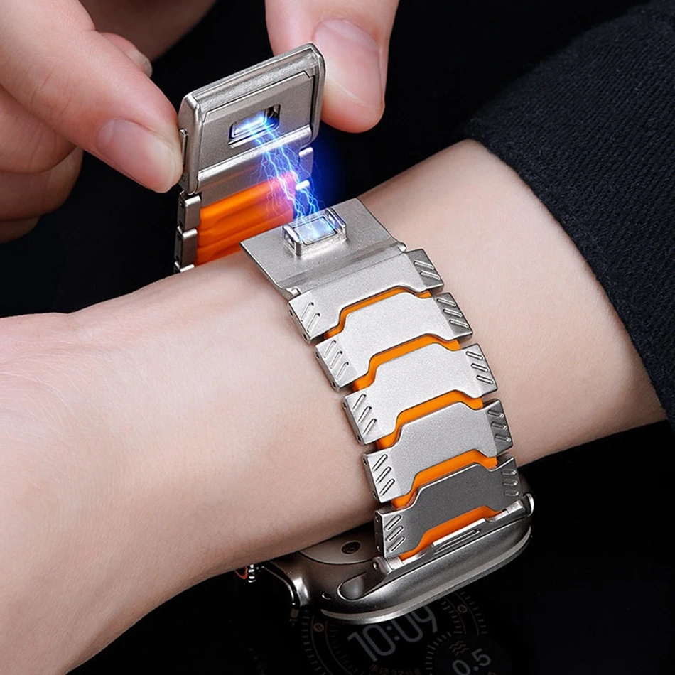Titanium Rubber Strap for Apple Watch 49 46 45 44 42 mm Magnetic Buckle Bands Iwatch 11 10 9 8 7 Ultra 3 2 Wear All Day Bracelet