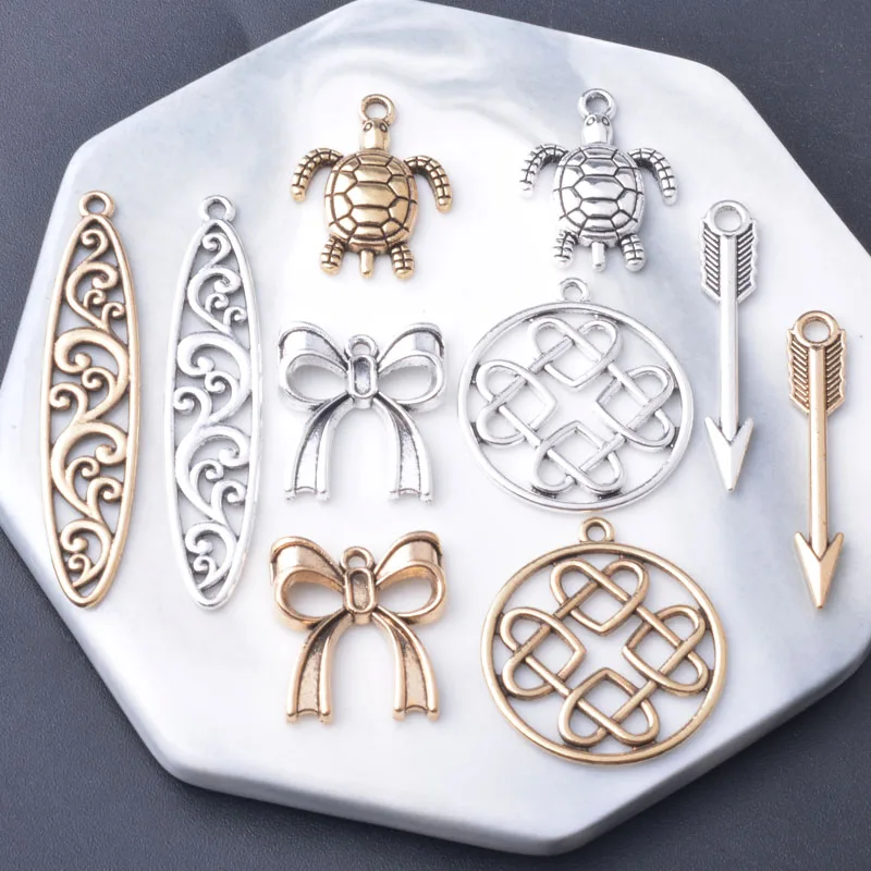10 Stück/Set Ethnische Antike Silber-Goldene Schildkröten-Anhänger Schmuckzubehör Boho Pfeil-Bogen-Anhänger DIY Damen-Ohrringe – Detail 5