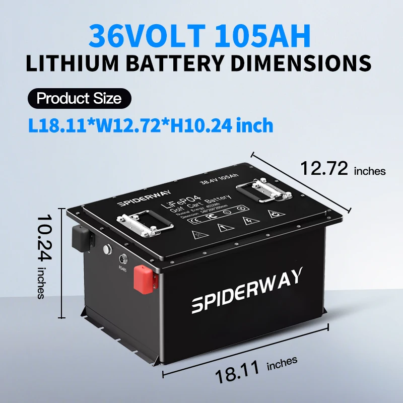 36V 105Ah Golf Cart LiFePO4 Lithium Battery for Yamaha G1 G2 G3 G5 G8 G9 G14 G16 W/Fast Charger LCD Monitor Screen