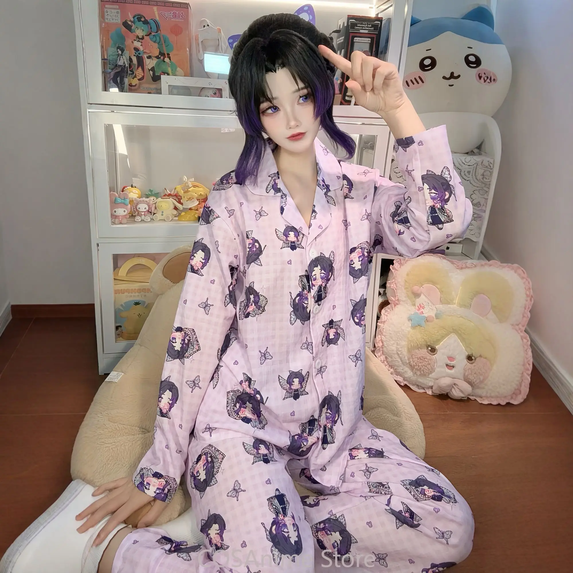 

Mitsuri Kanroji Anime Attribute Cartoon Cosplay Pajamas Suit Cartoon Nightgown Leisure Wear Sleepwear