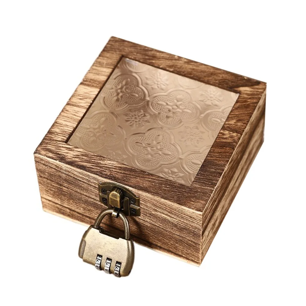 

With Lock Wooden Jewelry Storage Box Frosted Glass Portable Vintage Jewelry Organizer Dust Prevention Jewelry Display