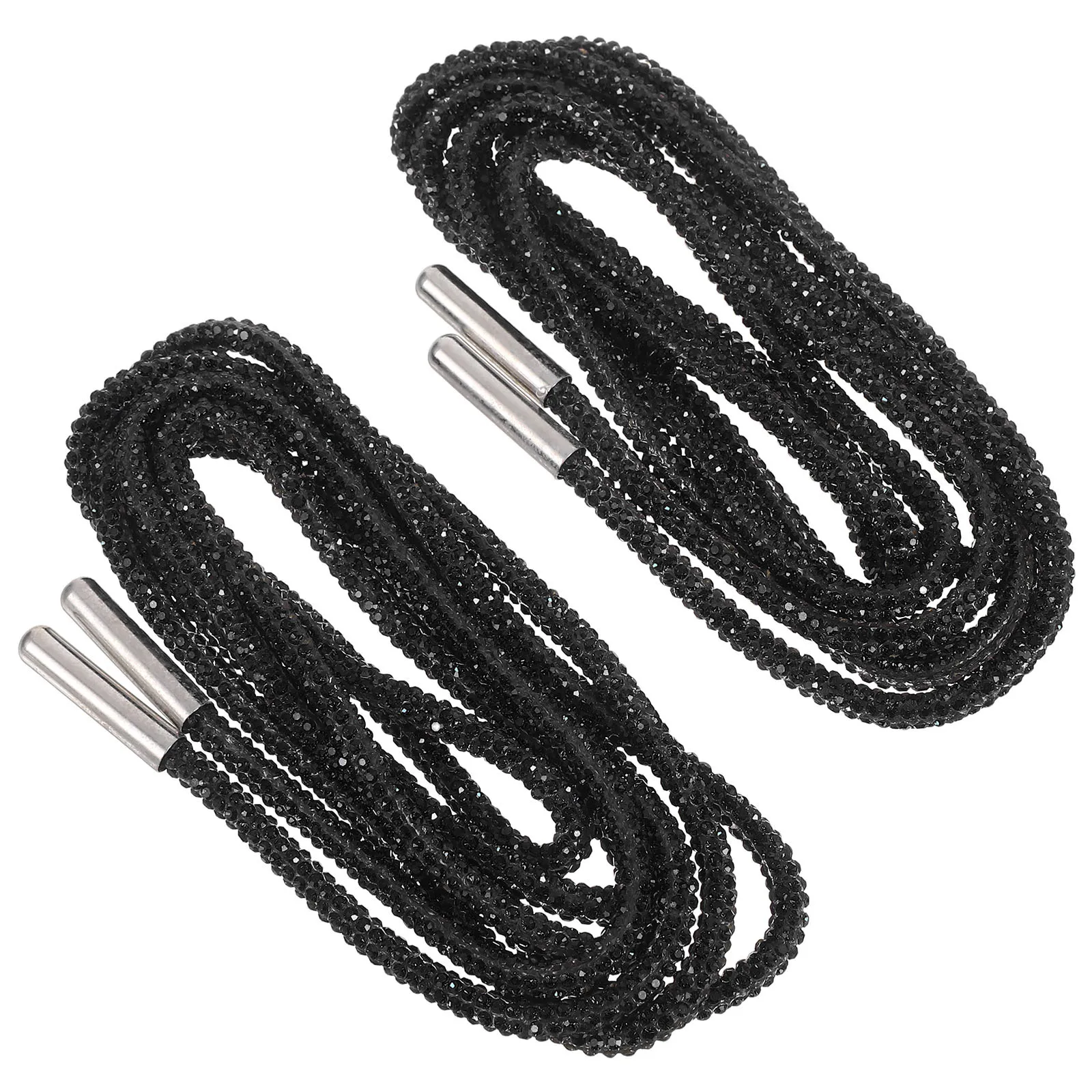 1Pair Rhinestone Shoe Laces Round Glitter Shoelaces for Sneakers Crystal Bling Rope Shoe Strings 47.16inch Black Sparkle Boot