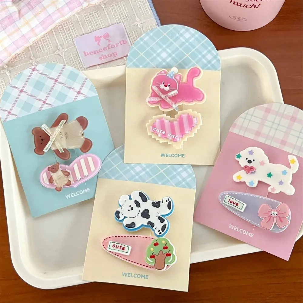 

2pcs/set Cute Y2k Cartoon Hairpins Headwear Geometric Dog Hair Clips Barrettes Side Clip Acrylic Duckbilled Clip Girls