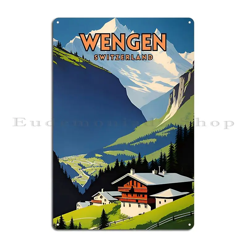 Wengen Switzerland Travel Poster Zionposteria Metal Sign Plaques Kitchen Club Club Customize Vintage Tin Sign Poster