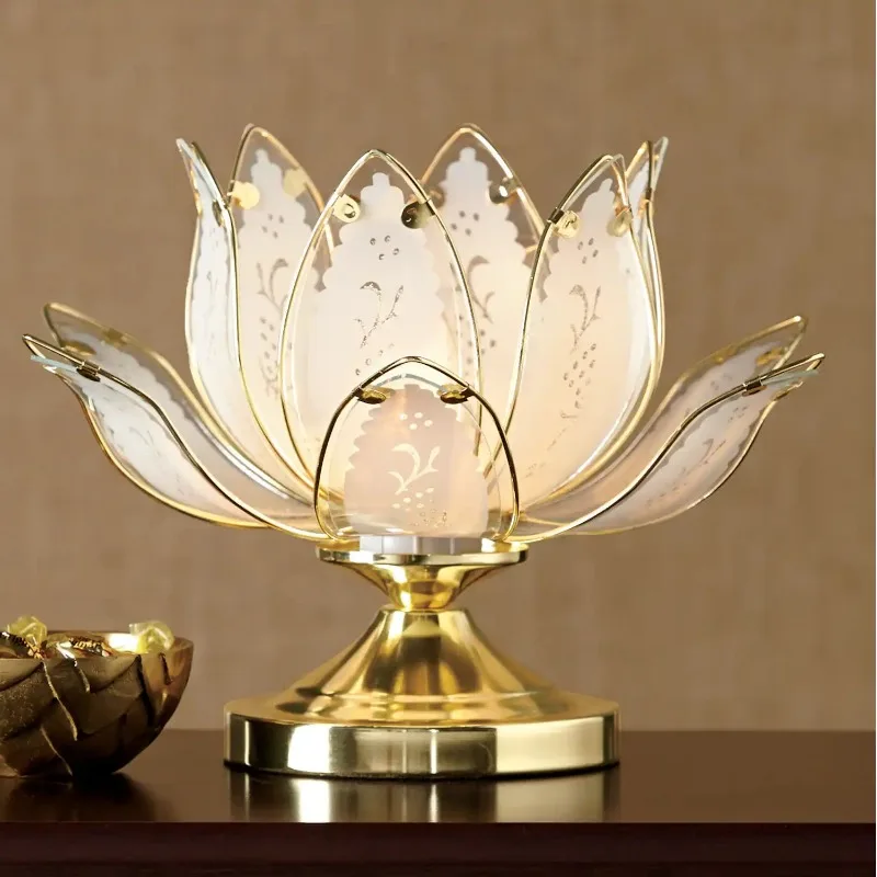 Vintage white black blue flower lotus lamp water lily glass three-way touch