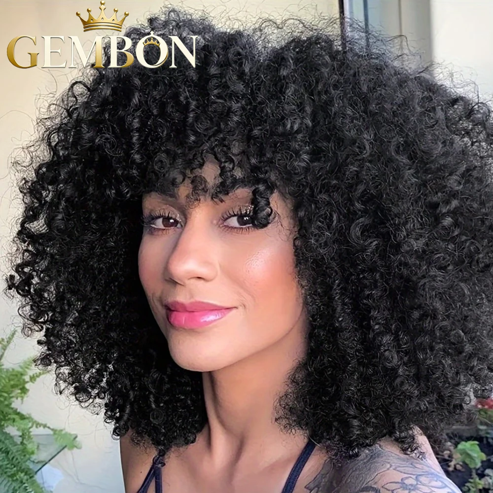 

Синтетические афро-пучистые парики для женщин, короткий парик-боб из искусственных волос с пышной челкой, 18 дюймов, афро-пучистый кудрявый парик для повседневного использования и вечеринок