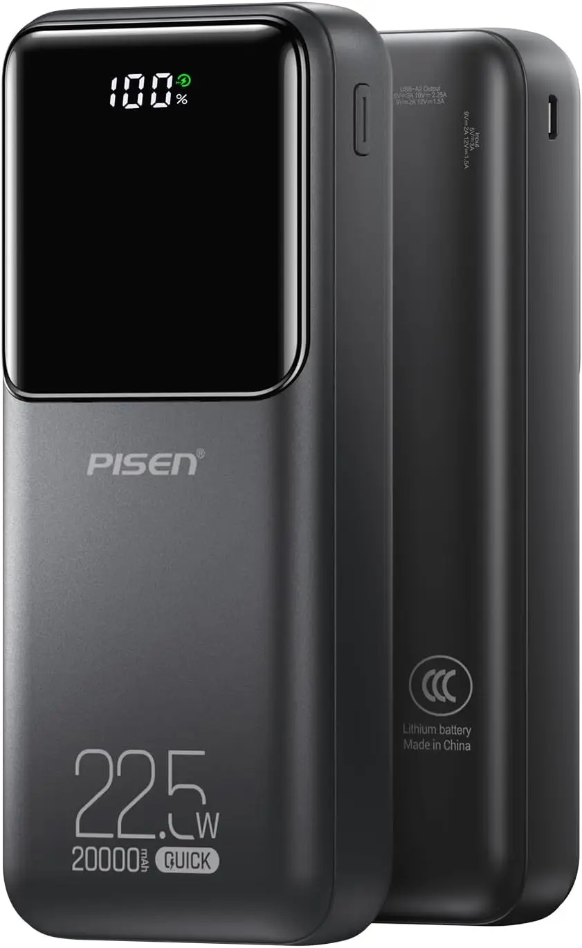 20000mAh 22.5W Power Bank with PD3.0 QC3.0, LED Display, 2USB-A & 1USB-C for iPhone Samsung Travel Charger