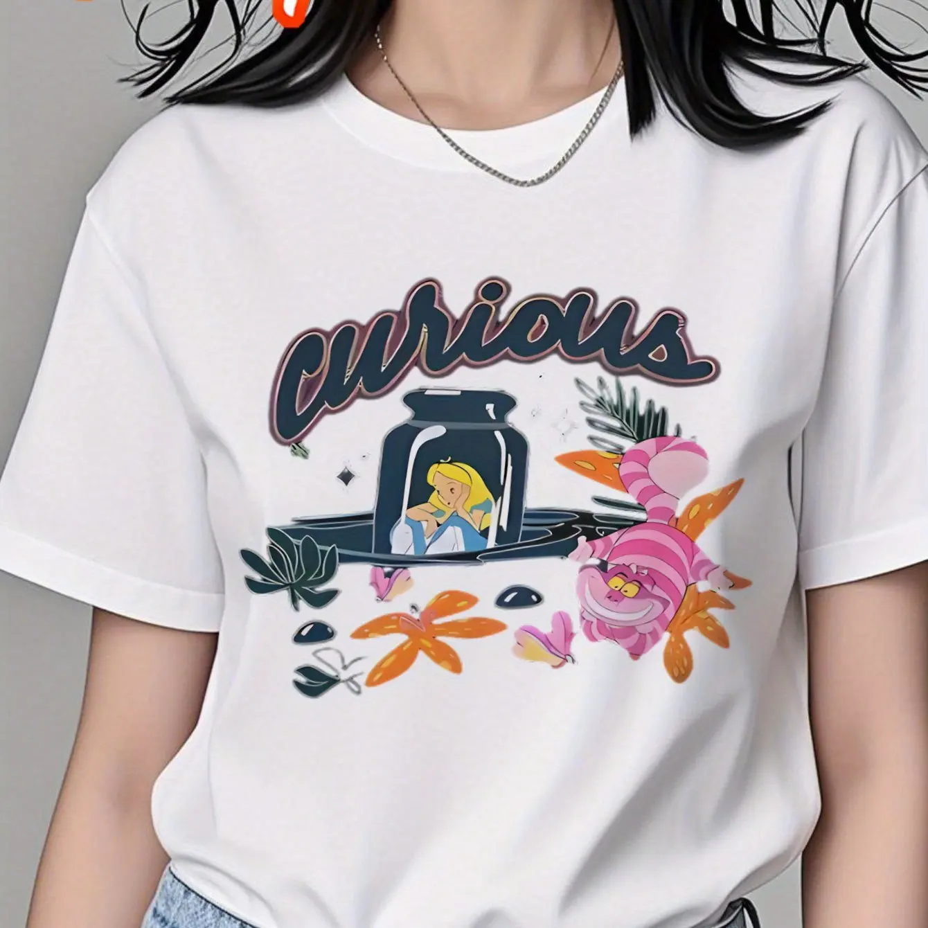 

Women's Disney Alice in Wonderland Graphic Tee - Curious Alice Vintage Car Floral Print Shirt in White