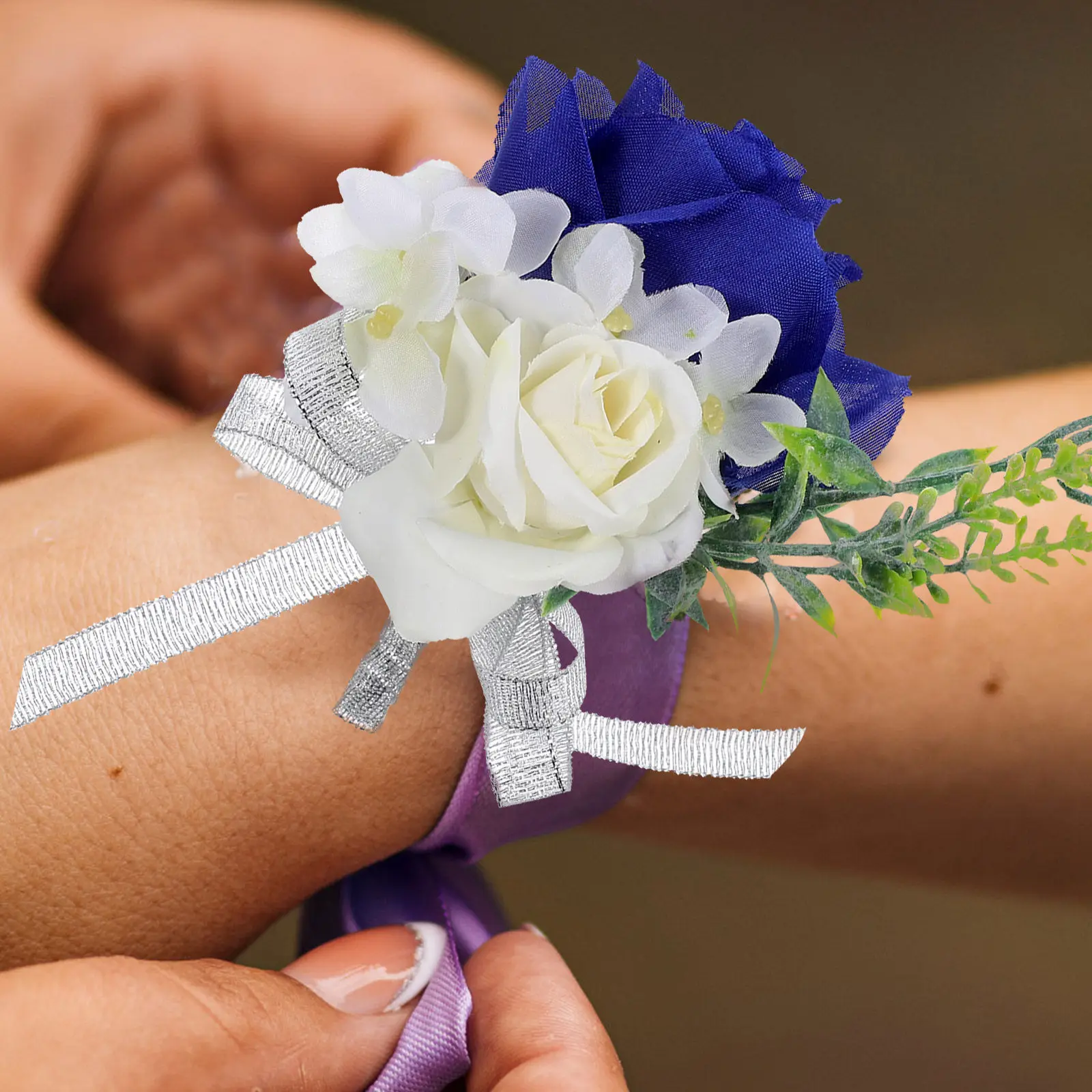

Искусственный цветочный браслет-корсаж королевского синего цвета для невесты и подружек невесты, регулируемый, декоративный, на запястье