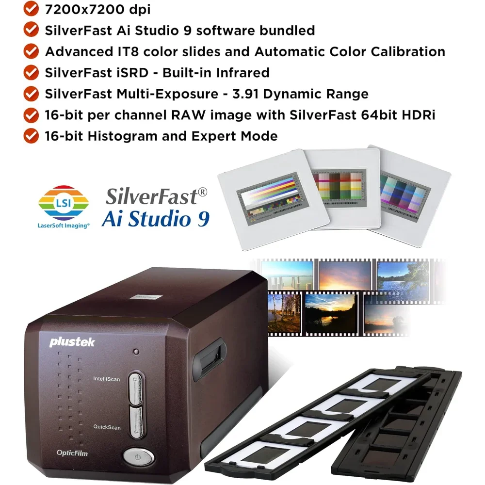 Plustek OpticFilm 8300i Ai Film Scanner -Converts 35mm Film & Slide into Digital, Bundle SilverFast Ai Studio 9 + QuickScan Plus