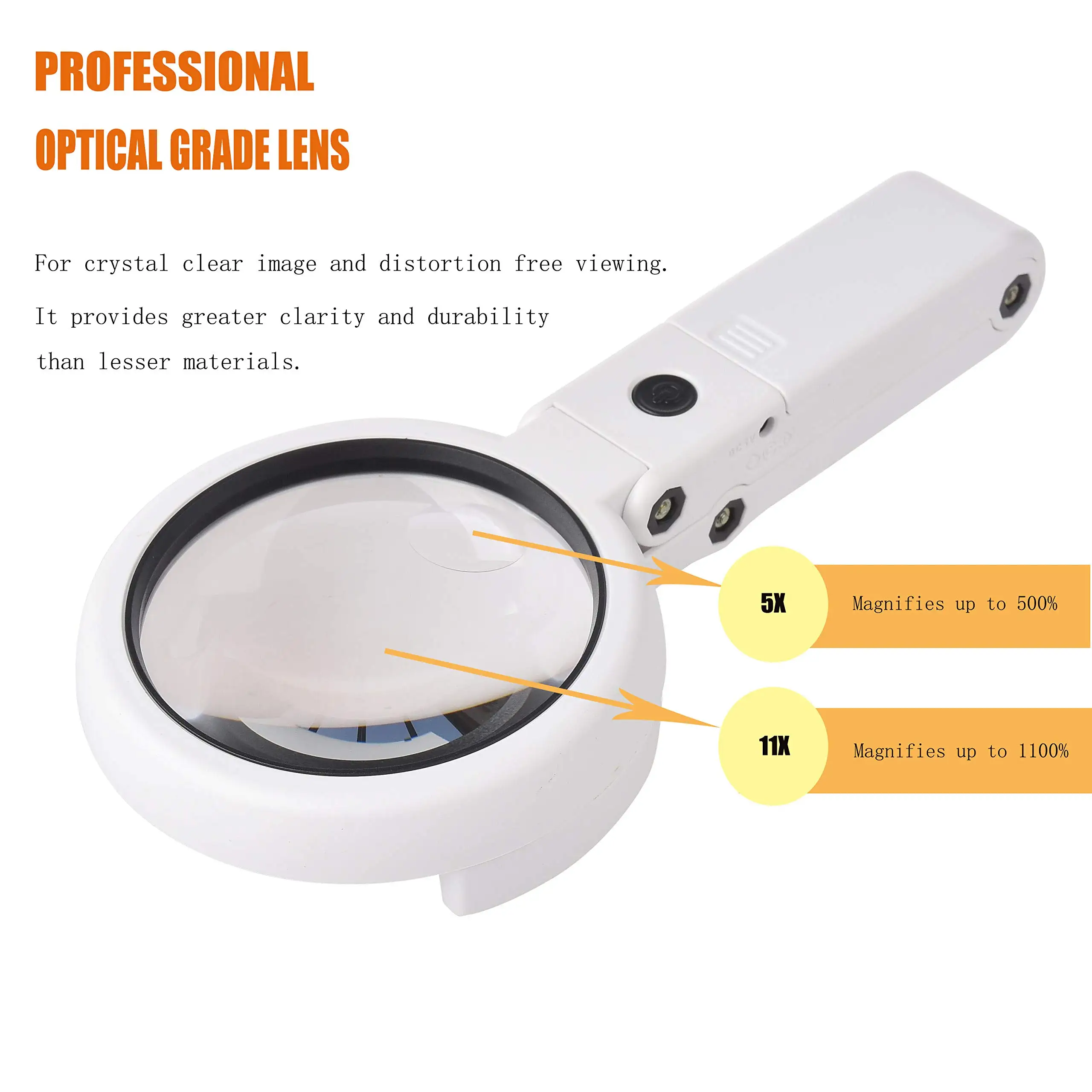 5x 11x Folding Magnifying Glass for Repair with 8 LED Lights and Stand Handheld Desk Magnifier Potable for Seniors Reading Lamp