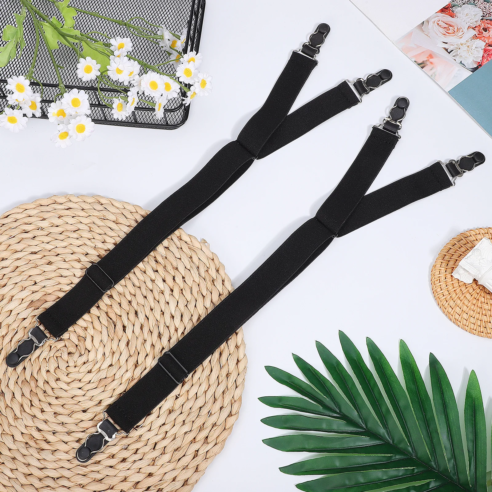 Giarrettiera per camicia in nylon nero metallo 65x2 5 cm calze elastiche regolabili con fibbia a becco d'anatra equipaggiamento protettivo da donna