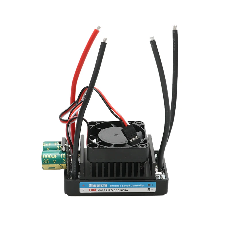 1PCS Bidirectional Brushed ESC 3S-6S 110A w Cooling Fan Speed Controller Built-in 28 MOS FET for RC Boat Car Robotic Mower Motor