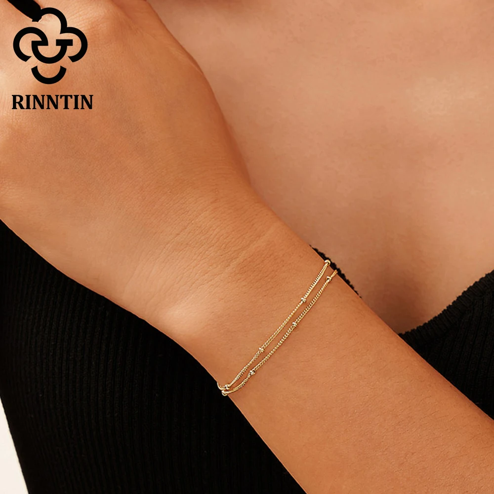 

Rinntin Delicate Chain Double Layer Stacking Bracelet Bangle Chic Summer 925 Sterling Silver Bracelet Jewelry Gift 2025 SB198