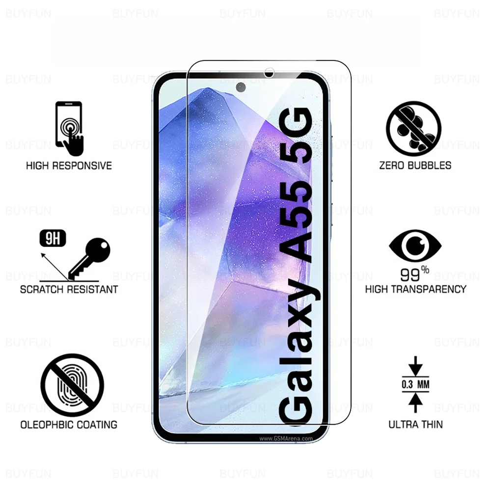 1-4Pcs Tempered Glass For Samsung Galaxy A55 SamsungA55 GalaxyA55 A 55 55A 5G SM-A556B 6.6inch Armor Phone Screen Protector Film